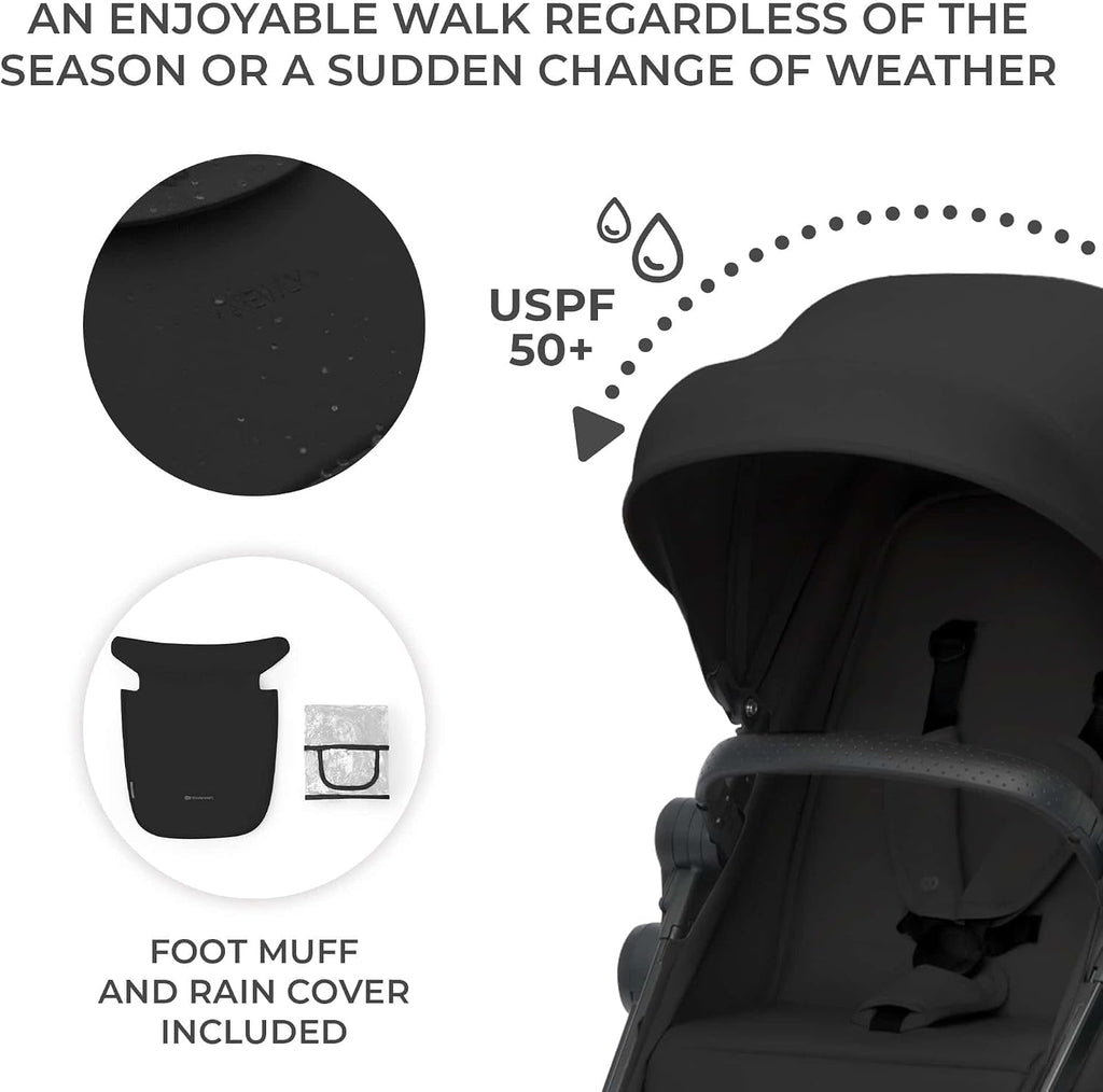 Kinderkraft Newly 4 in 1, Stroller, Pushchair, Travel System, Pram, Newborn Baby, Large Hood, Accessories, Easy Folding, Included Car Seat with ISOFIX Base, from Birth up to 22 kg, Black
