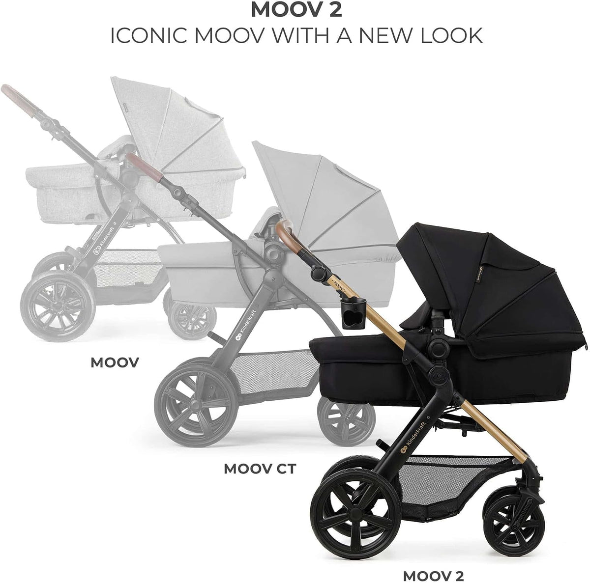 Kinderkraft MOOV 2 Pushchairs 3-in-1 Pushchair Set up to 22 kg with Child Seat I-Size 40-75 cm, Buggy Function, Adjustable Reclining Position, Large Extendable Hood, EVA Foam Wheels, Black