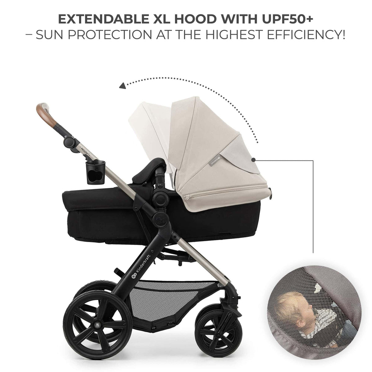 Kinderkraft MOOV 2 Pushchairs 3-in-1 Pushchair Set up to 22 kg with Child Seat I-Size 40-75 cm, Buggy Function, Adjustable Reclining Position, Large Extendable Hood, EVA Foam Wheels, Black