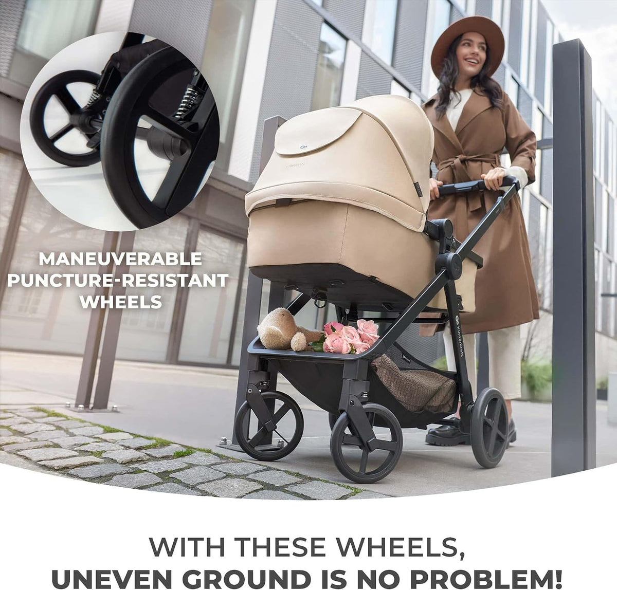 Kinderkraft Newly 4 in 1, Stroller, Pushchair, Travel System, Pram, Newborn Baby, Large Hood, Accessories, Easy Folding, Included Car Seat with ISOFIX Base, from Birth up to 22 kg, Black