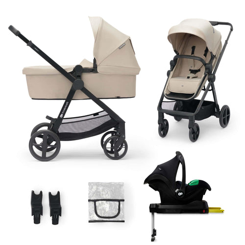 Kinderkraft Newly 4 in 1, Stroller, Pushchair, Travel System, Pram, Newborn Baby, Large Hood, Accessories, Easy Folding, Included Car Seat with ISOFIX Base, from Birth up to 22 kg, Black