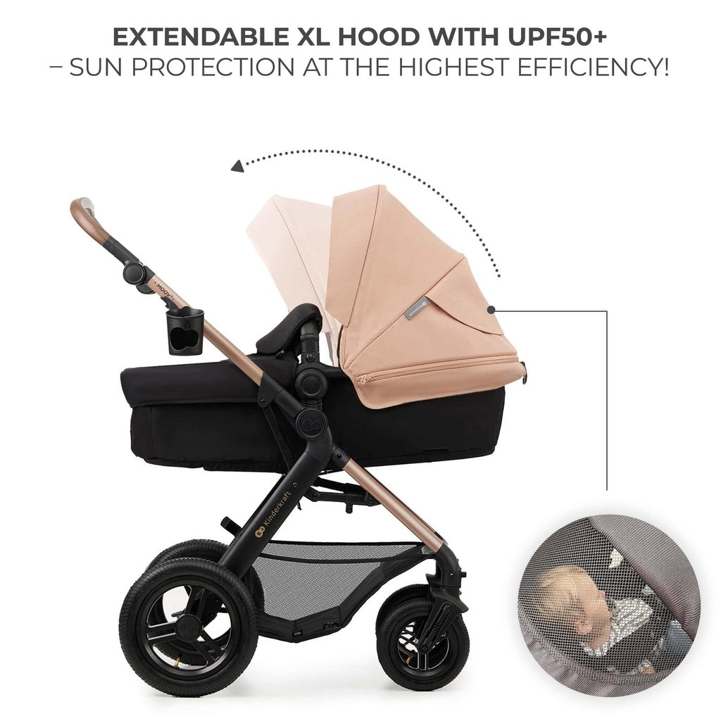 Kinderkraft MOOV 2 Pushchairs 3-in-1 Pushchair Set up to 22 kg with Child Seat I-Size 40-75 cm, Buggy Function, Adjustable Reclining Position, Large Extendable Hood, EVA Foam Wheels, Black