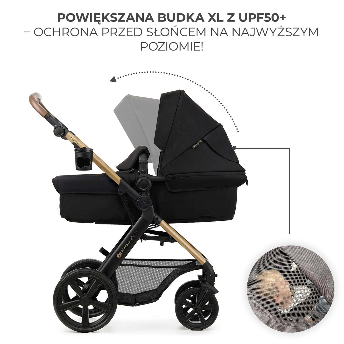 Kinderkraft MOOV 2 Pushchairs 3-in-1 Pushchair Set up to 22 kg with Child Seat I-Size 40-75 cm, Buggy Function, Adjustable Reclining Position, Large Extendable Hood, EVA Foam Wheels, Black