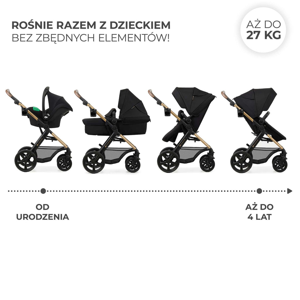 Kinderkraft MOOV 2 Pushchairs 3-in-1 Pushchair Set up to 22 kg with Child Seat I-Size 40-75 cm, Buggy Function, Adjustable Reclining Position, Large Extendable Hood, EVA Foam Wheels, Black