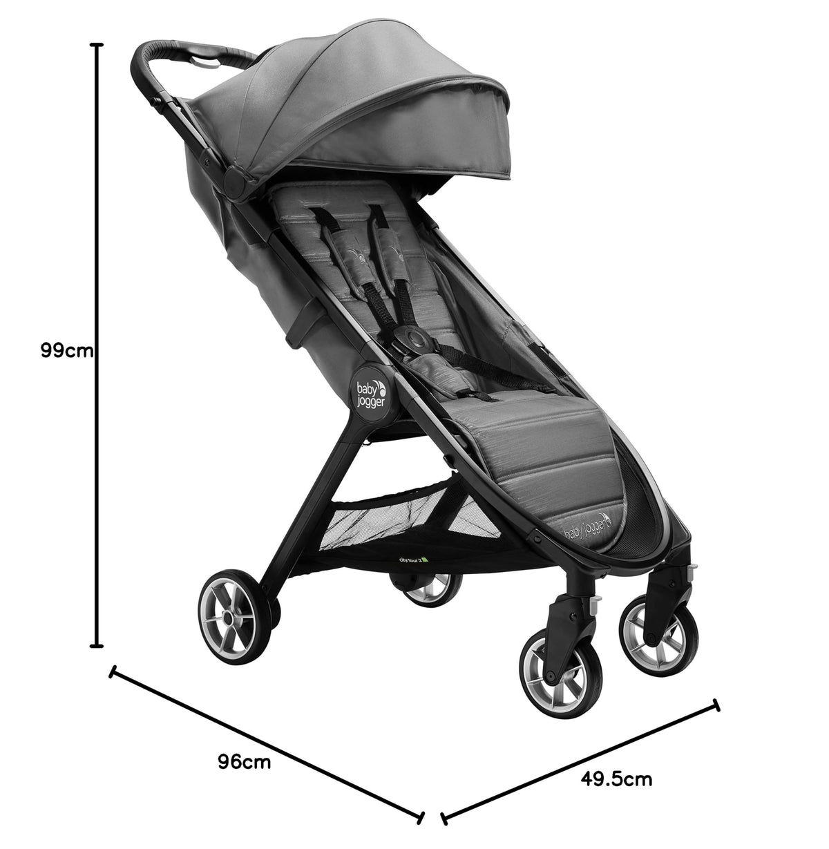 Baby Jogger City Tour 2 Travel Stroller | Ultra-Lightweight, Foldable & Compact Pushchair Buggy | Pitch Black
