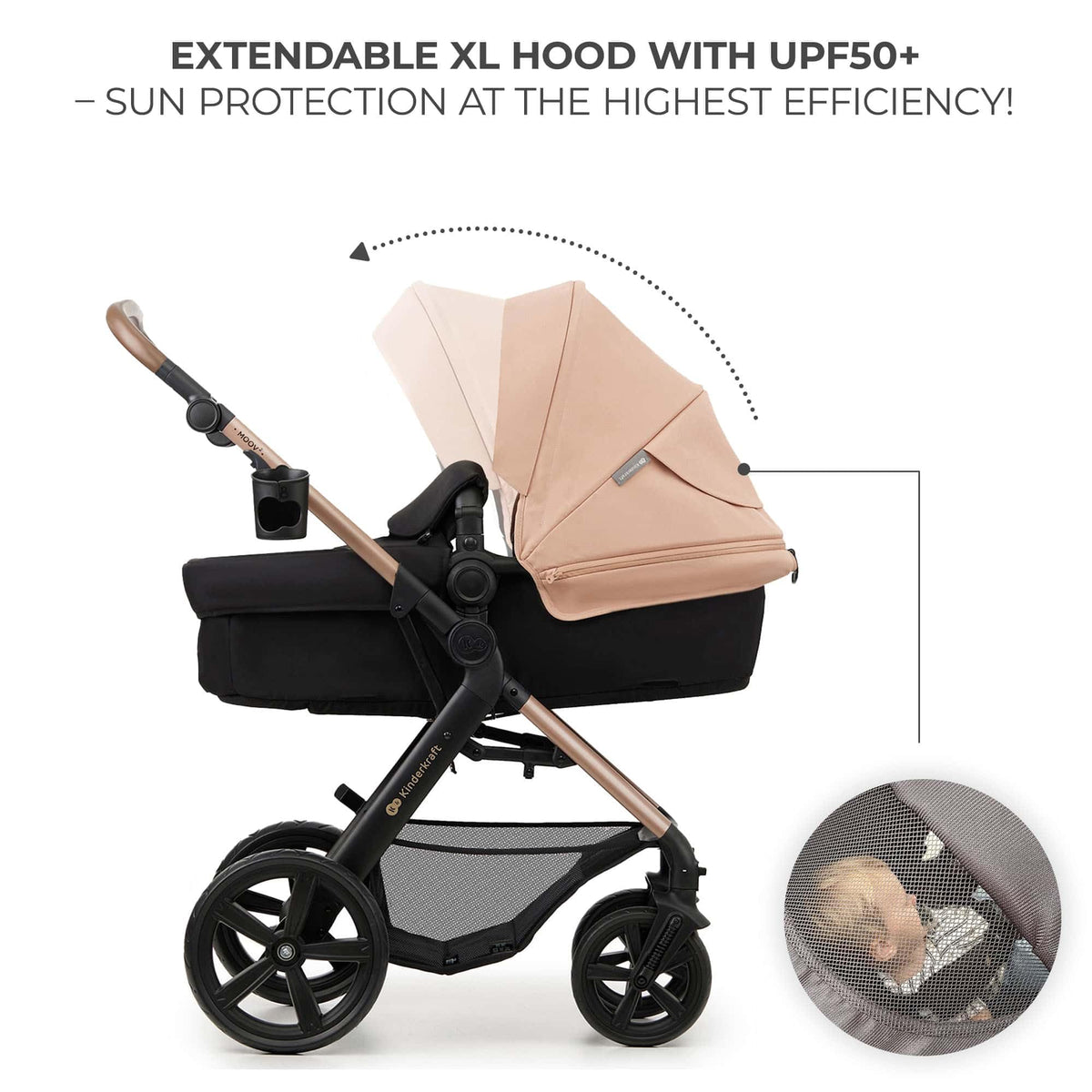 Kinderkraft MOOV 2 Pushchairs 3-in-1 Pushchair Set up to 22 kg with Child Seat I-Size 40-75 cm, Buggy Function, Adjustable Reclining Position, Large Extendable Hood, EVA Foam Wheels, Black