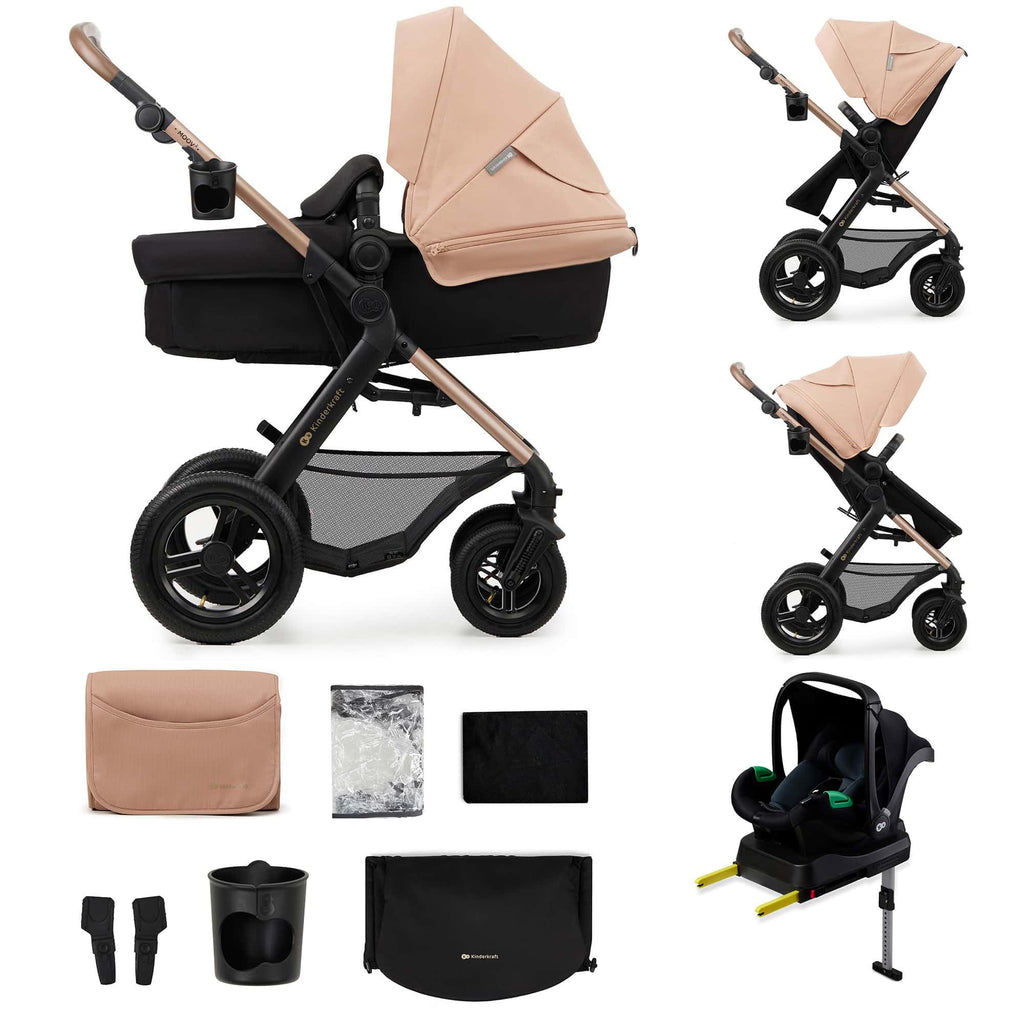 Kinderkraft MOOV 2 Pushchairs 3-in-1 Pushchair Set up to 22 kg with Child Seat I-Size 40-75 cm, Buggy Function, Adjustable Reclining Position, Large Extendable Hood, EVA Foam Wheels, Black