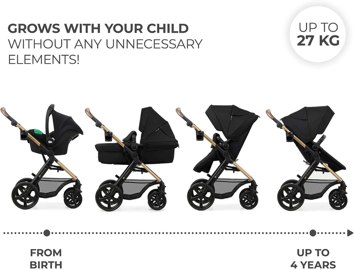 Kinderkraft MOOV 2 Pushchairs 3-in-1 Pushchair Set up to 22 kg with Child Seat I-Size 40-75 cm, Buggy Function, Adjustable Reclining Position, Large Extendable Hood, EVA Foam Wheels, Black