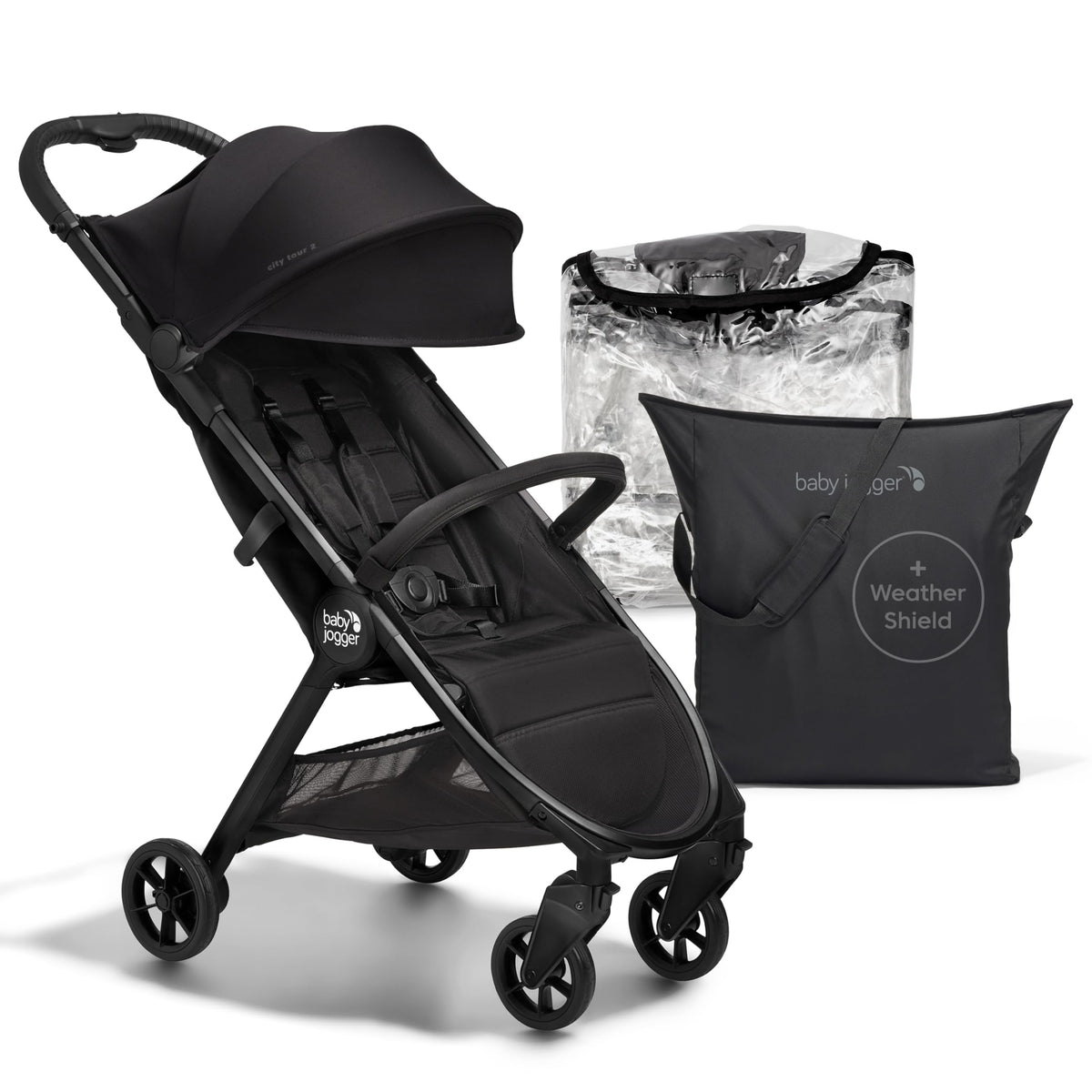 Baby Jogger City Tour 2 Travel Stroller | Ultra-Lightweight, Foldable & Compact Pushchair Buggy | Pitch Black