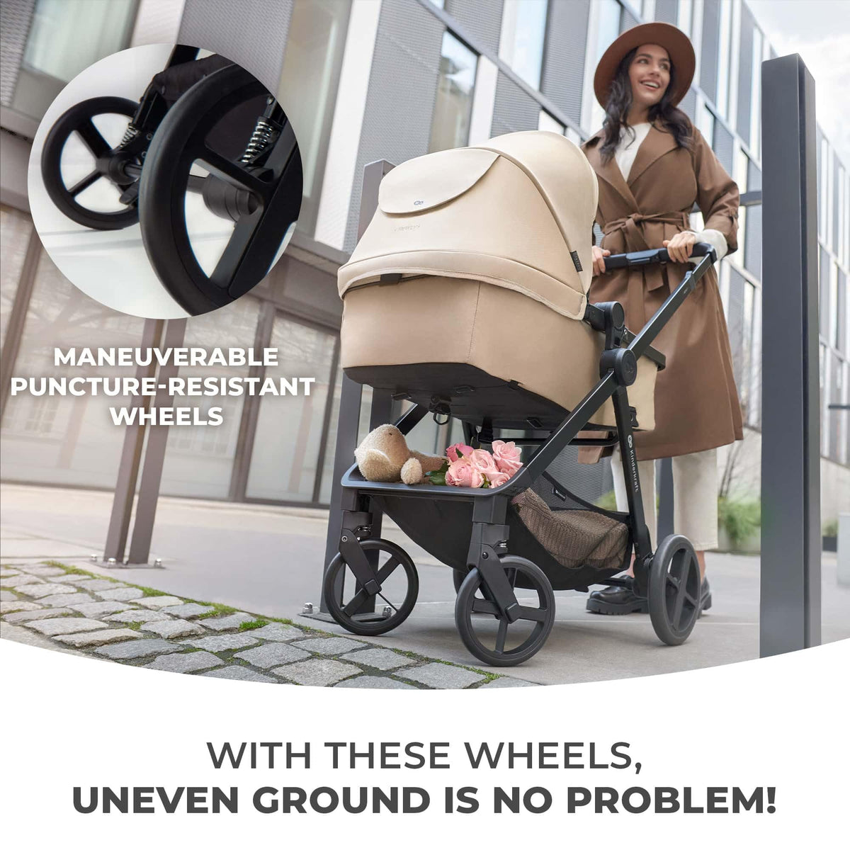 Kinderkraft Newly 4 in 1, Stroller, Pushchair, Travel System, Pram, Newborn Baby, Large Hood, Accessories, Easy Folding, Included Car Seat with ISOFIX Base, from Birth up to 22 kg, Black