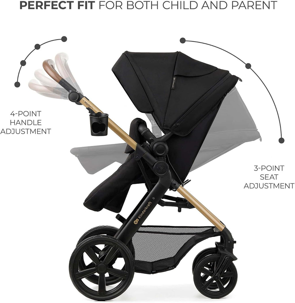 Kinderkraft MOOV 2 Pushchairs 3-in-1 Pushchair Set up to 22 kg with Child Seat I-Size 40-75 cm, Buggy Function, Adjustable Reclining Position, Large Extendable Hood, EVA Foam Wheels, Black