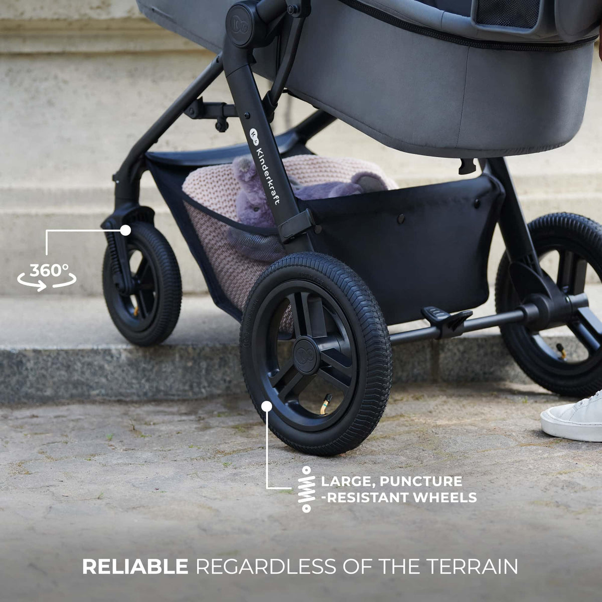 Kinderkraft MOOV 2 Pushchairs 3-in-1 Pushchair Set up to 22 kg with Child Seat I-Size 40-75 cm, Buggy Function, Adjustable Reclining Position, Large Extendable Hood, EVA Foam Wheels, Black