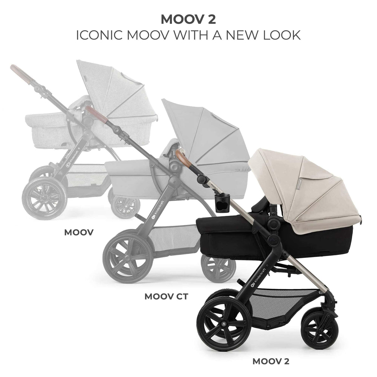 Kinderkraft MOOV 2 Pushchairs 3-in-1 Pushchair Set up to 22 kg with Child Seat I-Size 40-75 cm, Buggy Function, Adjustable Reclining Position, Large Extendable Hood, EVA Foam Wheels, Black