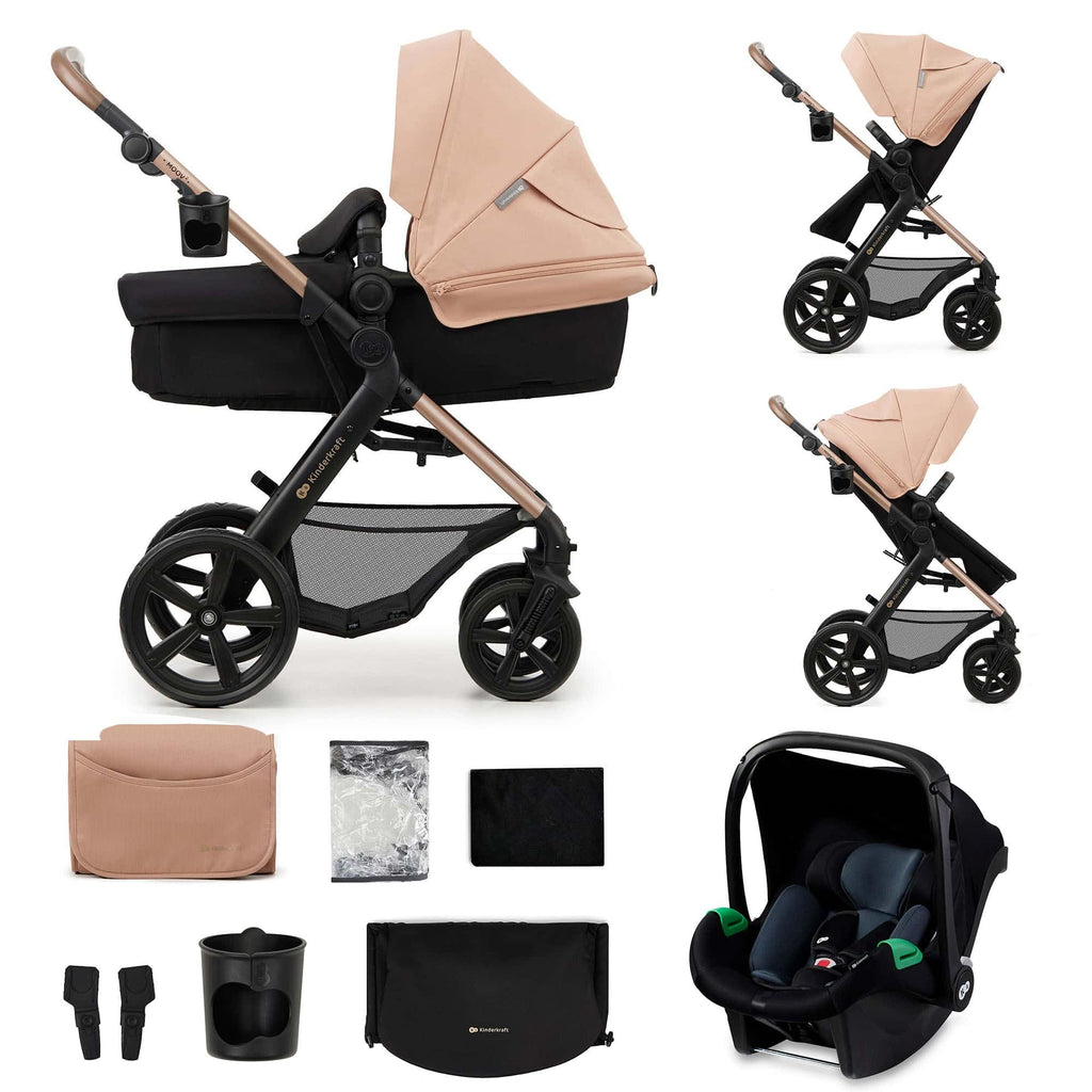 Kinderkraft MOOV 2 Pushchairs 3-in-1 Pushchair Set up to 22 kg with Child Seat I-Size 40-75 cm, Buggy Function, Adjustable Reclining Position, Large Extendable Hood, EVA Foam Wheels, Black