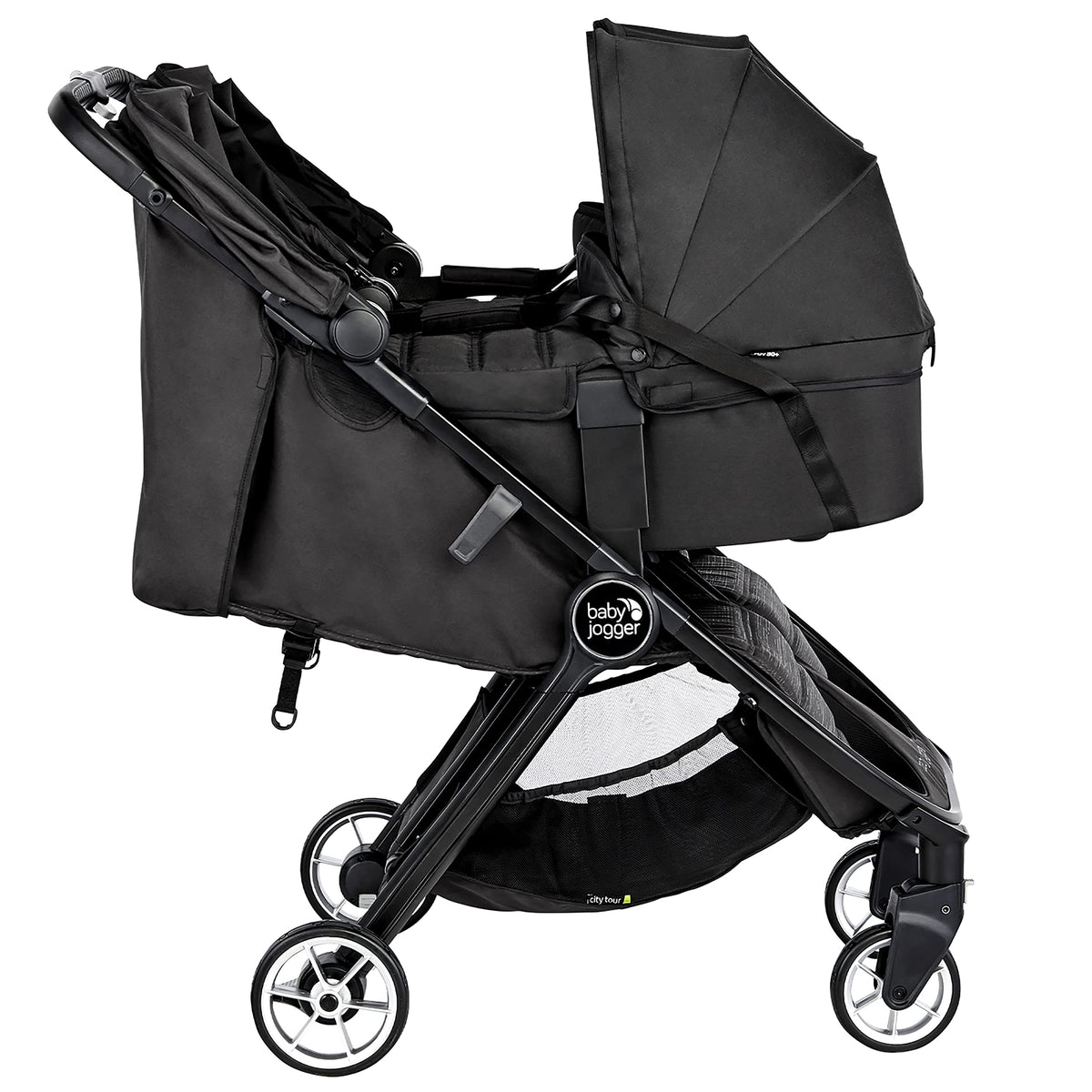 Baby Jogger City Tour 2 Double Travel Pushchair | Lightweight, Foldable & Portable Double Buggy | Pitch Black