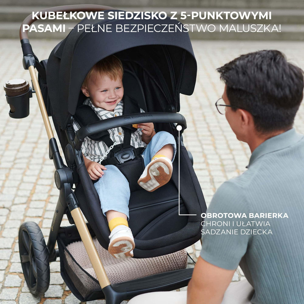 Kinderkraft MOOV 2 Pushchairs 3-in-1 Pushchair Set up to 22 kg with Child Seat I-Size 40-75 cm, Buggy Function, Adjustable Reclining Position, Large Extendable Hood, EVA Foam Wheels, Black
