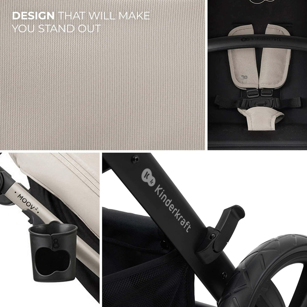 Kinderkraft MOOV 2 Pushchairs 3-in-1 Pushchair Set up to 22 kg with Child Seat I-Size 40-75 cm, Buggy Function, Adjustable Reclining Position, Large Extendable Hood, EVA Foam Wheels, Black