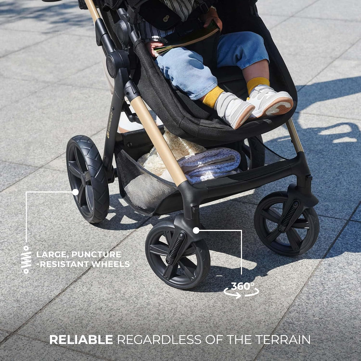 Kinderkraft MOOV 2 Pushchairs 3-in-1 Pushchair Set up to 22 kg with Child Seat I-Size 40-75 cm, Buggy Function, Adjustable Reclining Position, Large Extendable Hood, EVA Foam Wheels, Black