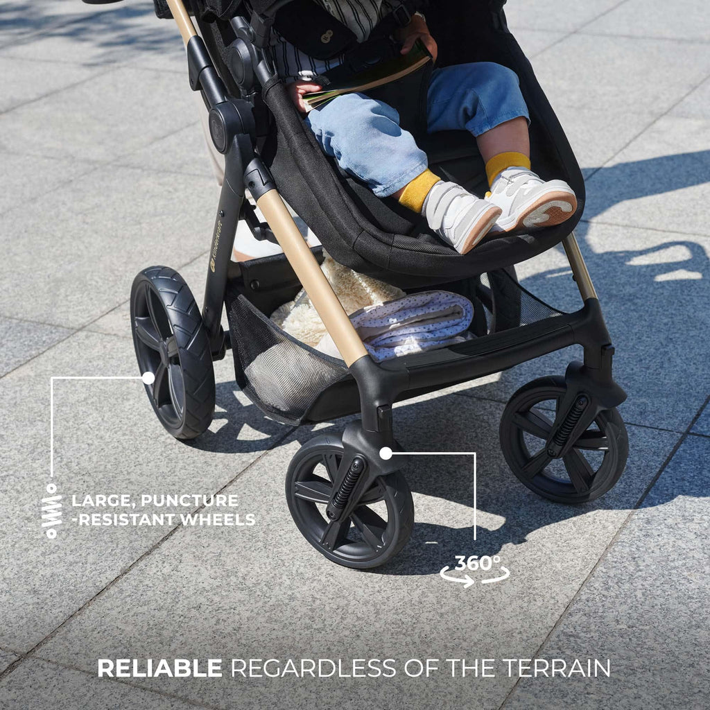 Kinderkraft MOOV 2 Pushchairs 3-in-1 Pushchair Set up to 22 kg with Child Seat I-Size 40-75 cm, Buggy Function, Adjustable Reclining Position, Large Extendable Hood, EVA Foam Wheels, Black