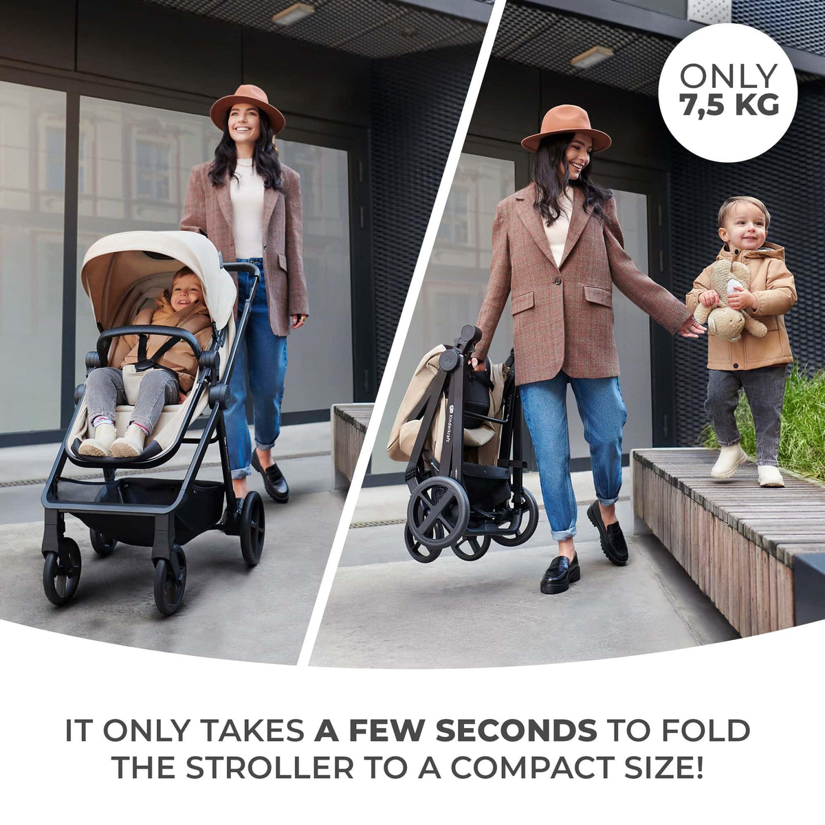 Kinderkraft Newly 4 in 1, Stroller, Pushchair, Travel System, Pram, Newborn Baby, Large Hood, Accessories, Easy Folding, Included Car Seat with ISOFIX Base, from Birth up to 22 kg, Black
