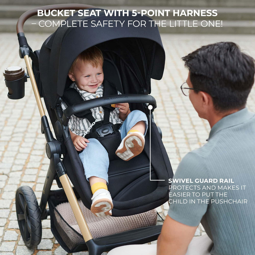 Kinderkraft MOOV 2 Pushchairs 3-in-1 Pushchair Set up to 22 kg with Child Seat I-Size 40-75 cm, Buggy Function, Adjustable Reclining Position, Large Extendable Hood, EVA Foam Wheels, Black