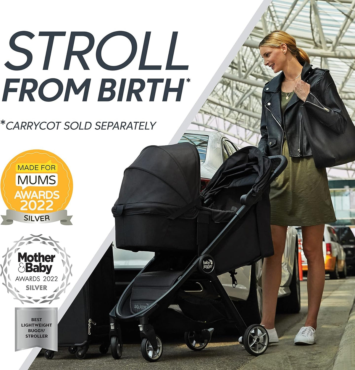 Baby Jogger City Tour 2 Travel Stroller | Ultra-Lightweight, Foldable & Compact Pushchair Buggy | Pitch Black