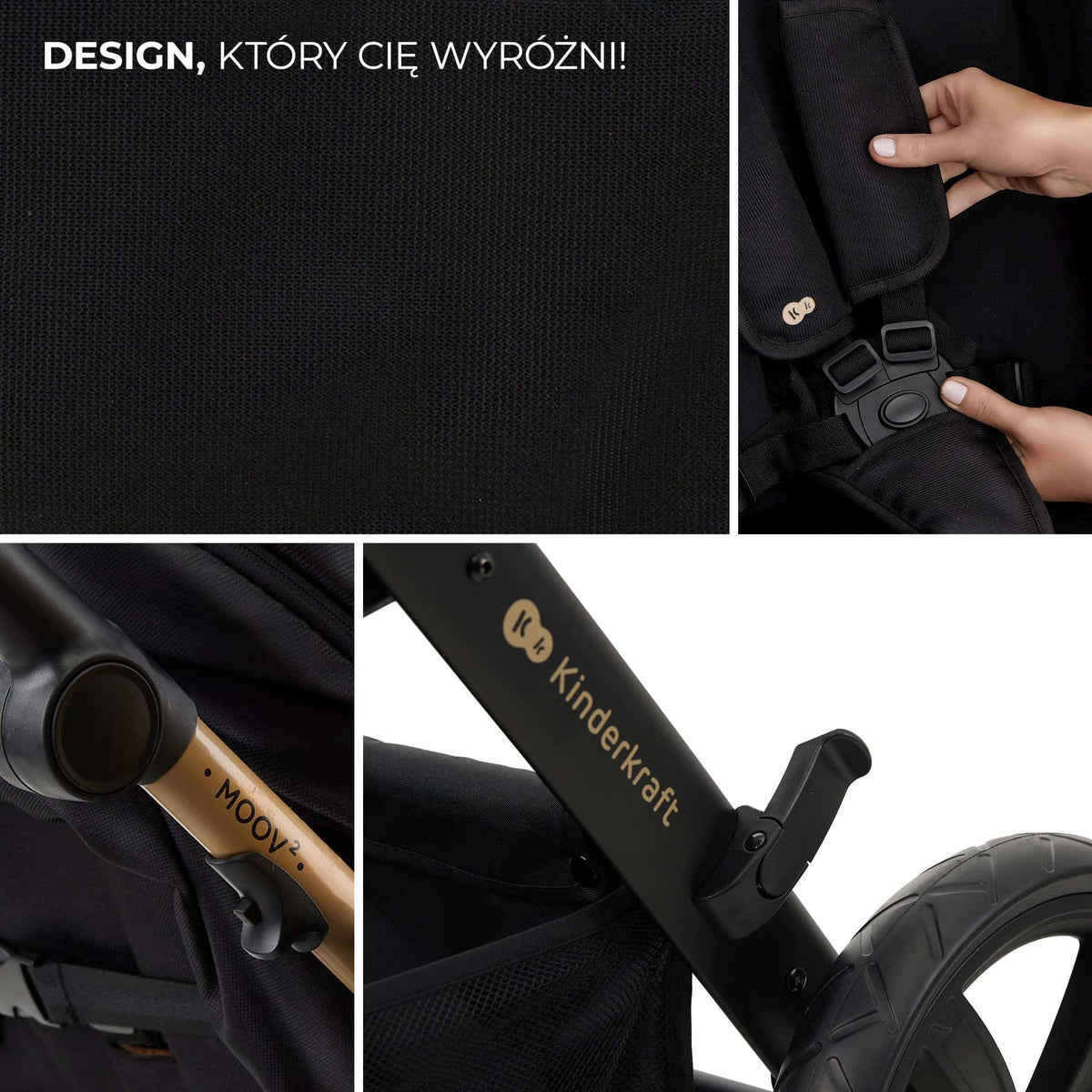 Kinderkraft MOOV 2 Pushchairs 3-in-1 Pushchair Set up to 22 kg with Child Seat I-Size 40-75 cm, Buggy Function, Adjustable Reclining Position, Large Extendable Hood, EVA Foam Wheels, Black