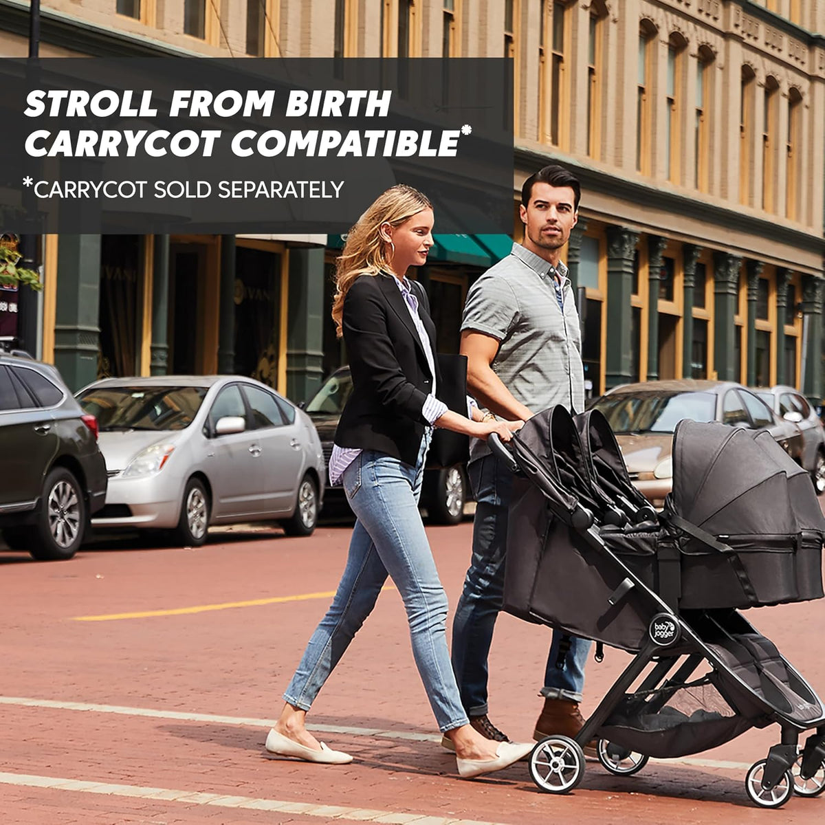 Baby Jogger City Tour 2 Double Travel Pushchair | Lightweight, Foldable & Portable Double Buggy | Pitch Black