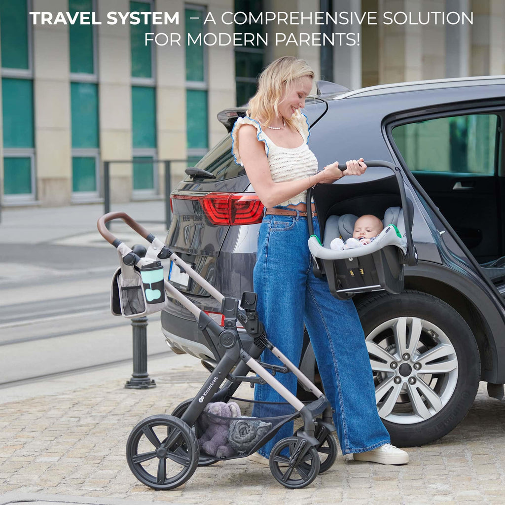 Kinderkraft MOOV 2 Pushchairs 3-in-1 Pushchair Set up to 22 kg with Child Seat I-Size 40-75 cm, Buggy Function, Adjustable Reclining Position, Large Extendable Hood, EVA Foam Wheels, Black