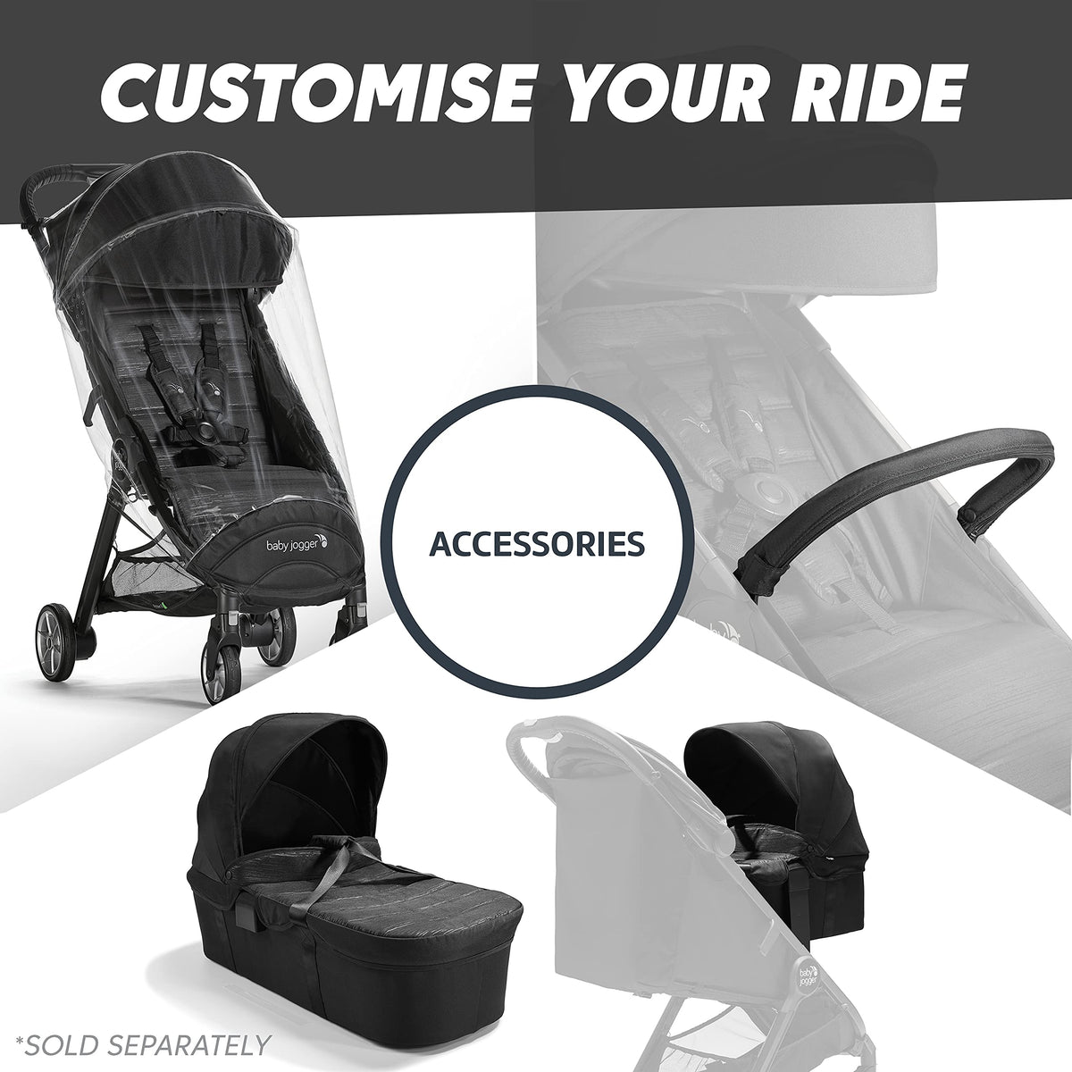 Baby Jogger City Tour 2 Travel Stroller | Ultra-Lightweight, Foldable & Compact Pushchair Buggy | Pitch Black