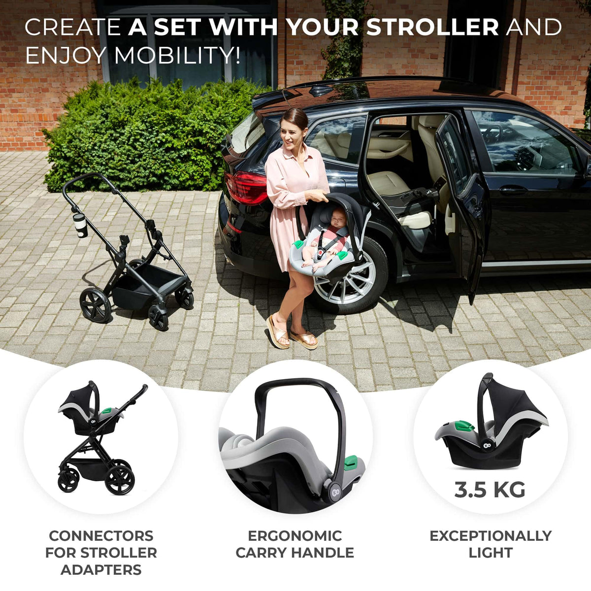 Kinderkraft Newly 4 in 1, Stroller, Pushchair, Travel System, Pram, Newborn Baby, Large Hood, Accessories, Easy Folding, Included Car Seat with ISOFIX Base, from Birth up to 22 kg, Black